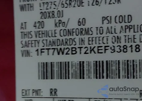 2019 Ford F250 Super Duty z USA, uszkodzony, nr VIN 1FT7W2BT2KEF93818